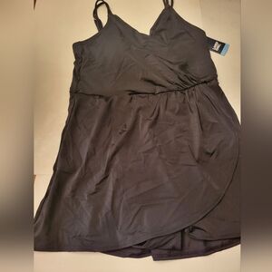 Lands End Black Wrap Dress Swimsuit Large Summer Beachwear